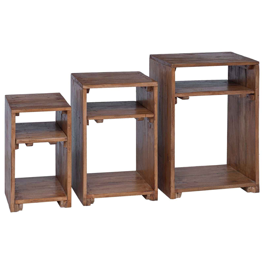 Akzenttisch Set mit Regal, Mahagoni Braun