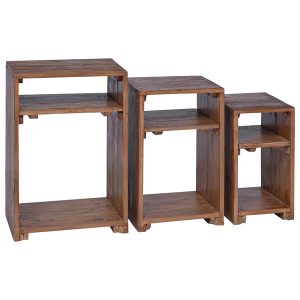 Akzenttisch Set mit Regal, Mahagoni Braun