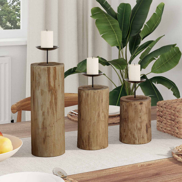 Teak Kerzenhalter 3er Set