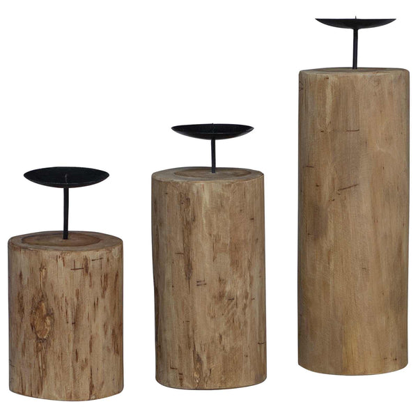 Teak Kerzenhalter 3er Set