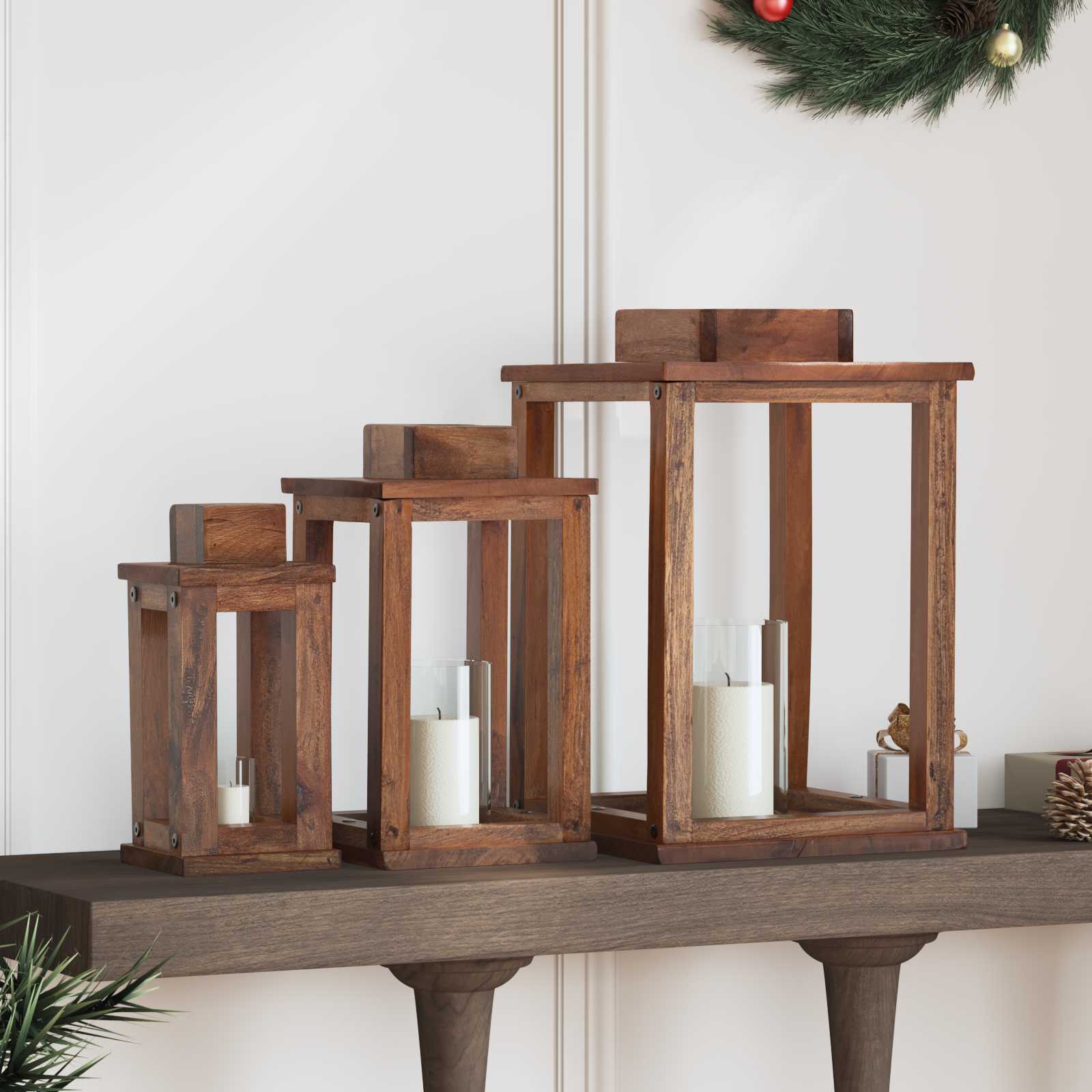 Laternen 3er Set Mahagoni Holz