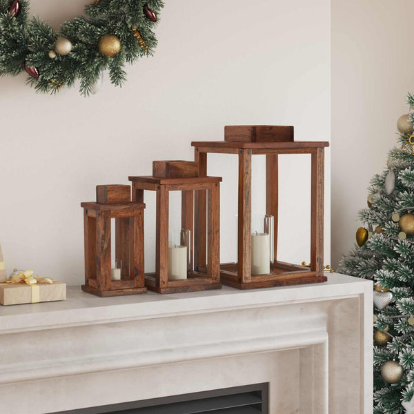 Laternen 3er Set Mahagoni Holz