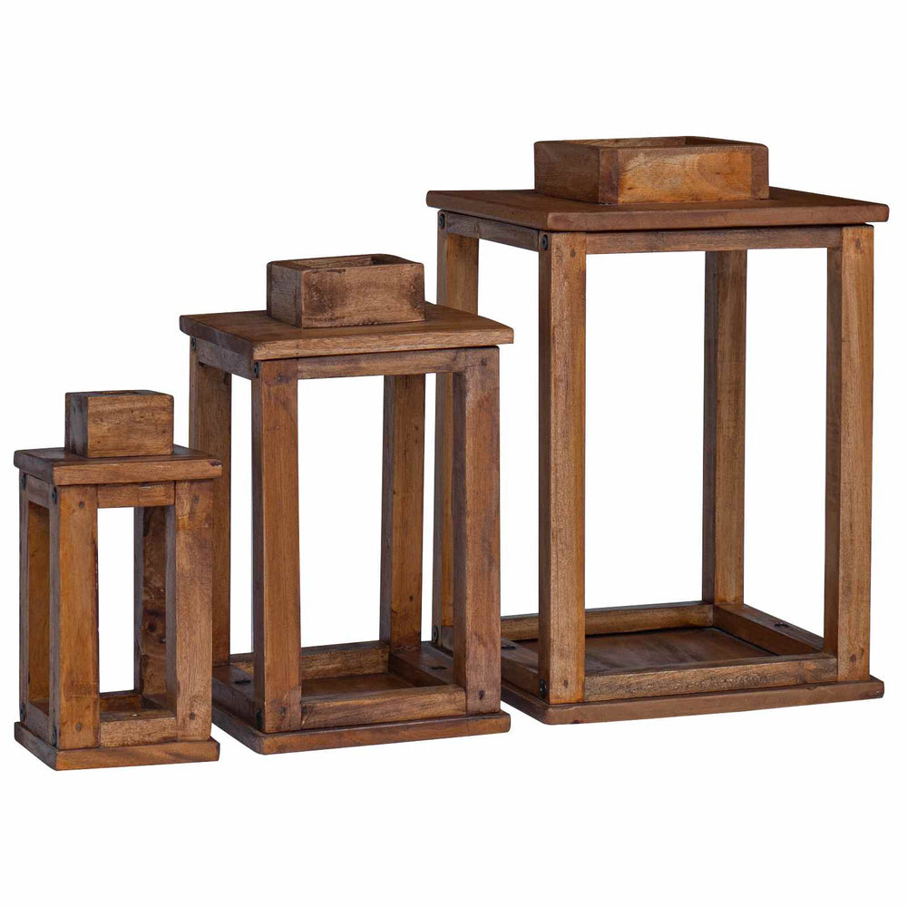 vidaXL Lanternes 3 pcs en bois d'acajou naturel