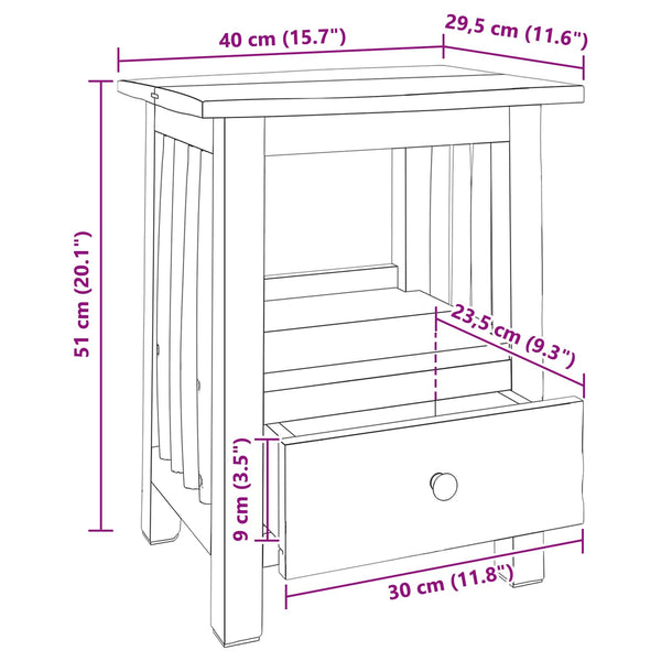 Nachttisch Braun Massivholz 30x30x47cm