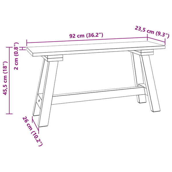 vidaXL Banc Naturel 92 x 23,5 x 45,5 cm Bois massif d'acajou