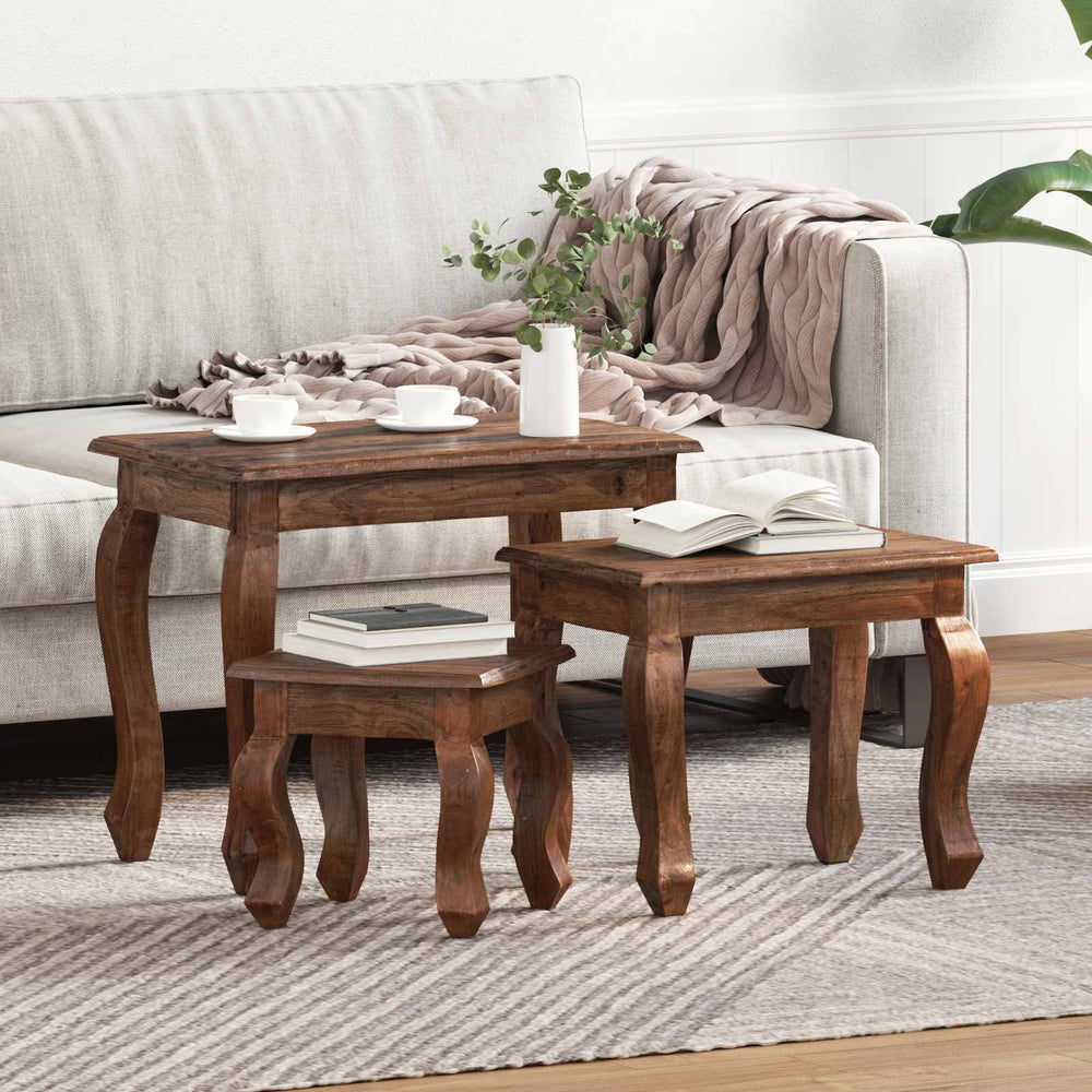 vidaXL Nesting Table 3 pcs Brown Solid Mahogany Wood