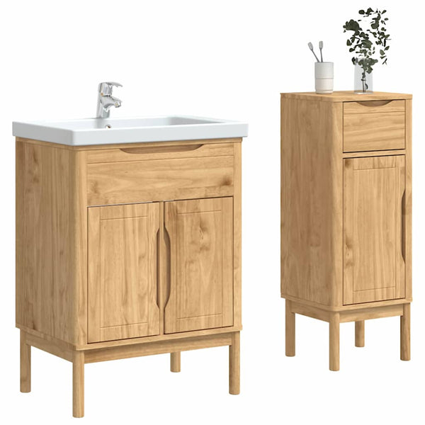 Badezimmermöbel Set FLORO 2tlg. Kiefer Massivholz Braun
