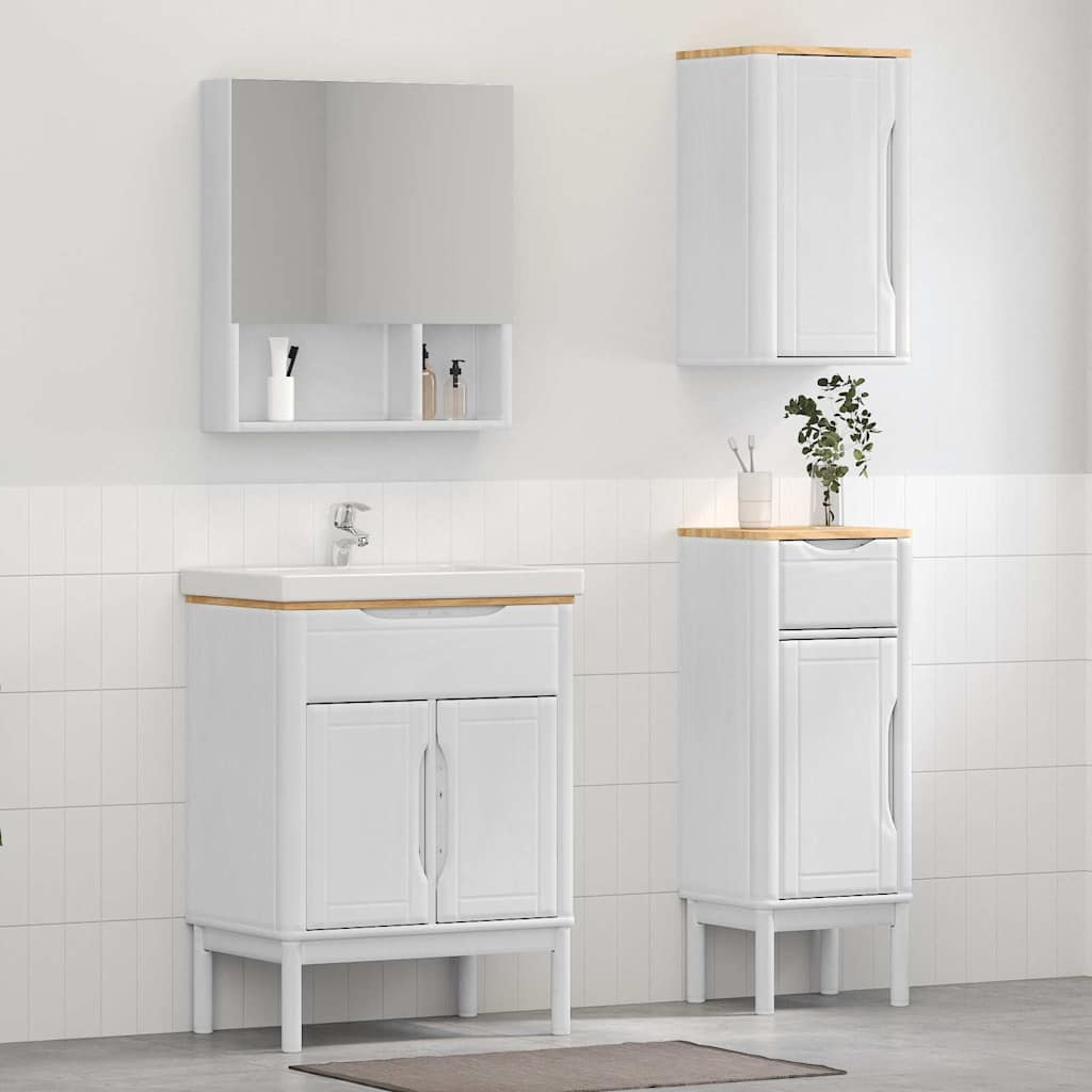 Weißes Badezimmermöbel-Set Kiefer Massivholz 3-teilig