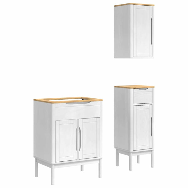 Weißes Badezimmermöbel-Set Kiefer Massivholz 3-teilig