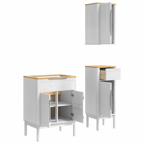 Weißes Badezimmermöbel-Set Kiefer Massivholz 3-teilig