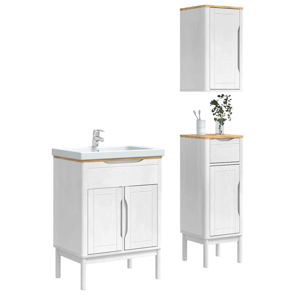 Weißes Badezimmermöbel-Set Kiefer Massivholz 3-teilig