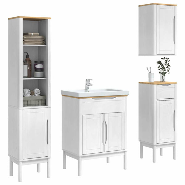 Badezimmermöbel Set Weiß Kiefer 4-teilig