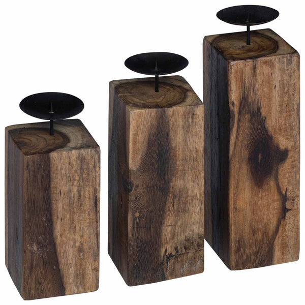 Kerzenhalter 3er Set Altholz Massivholz Natur