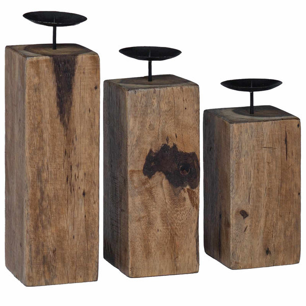 Kerzenhalter 3er Set Altholz Massivholz Natur