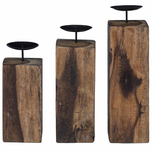 Kerzenhalter 3er Set Altholz Massivholz Natur