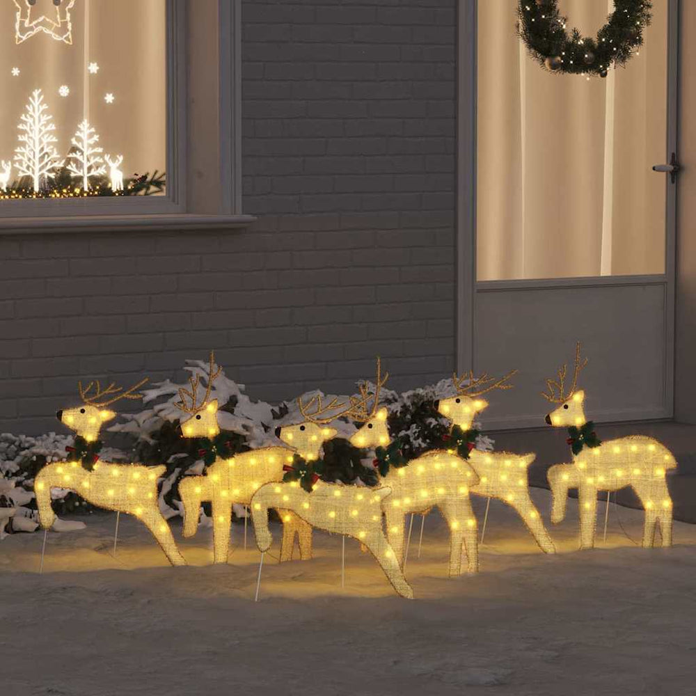 LED Rentiere Gold Stoff 6er Set