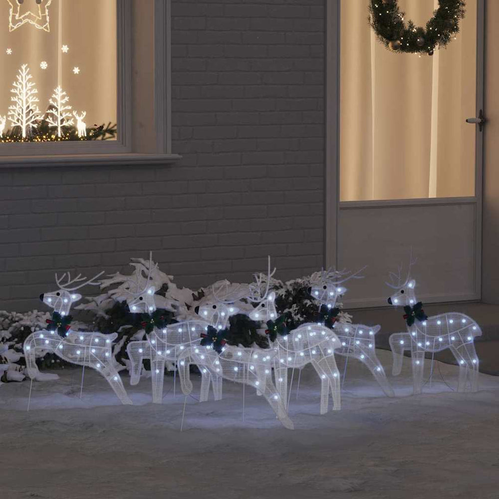 LED Rentiere 6er Set, Weißer Stoff