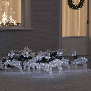 LED Rentiere 6er Set, Weißer Stoff