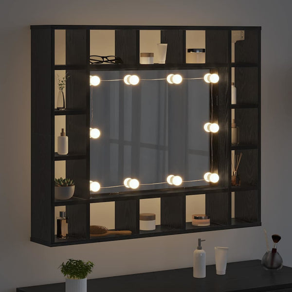 Spiegelschrank mit Regal Eichen-Optik Schwarz
