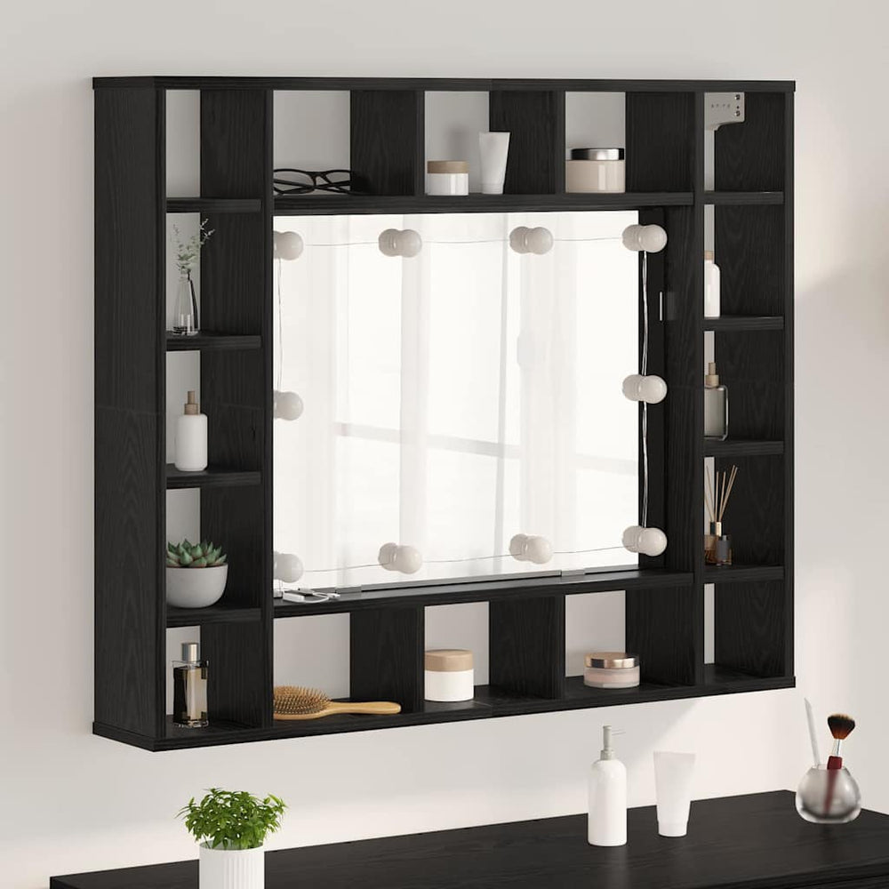 Spiegelschrank mit Regal Eichen-Optik Schwarz