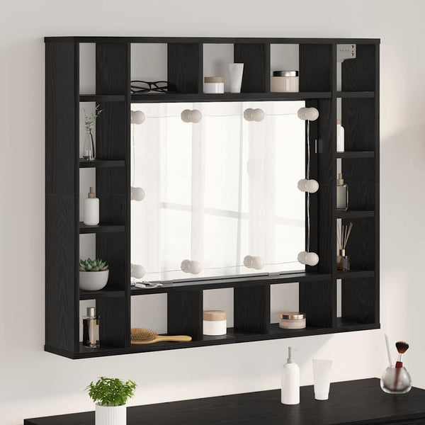 Spiegelschrank mit Regal Eichen-Optik Schwarz