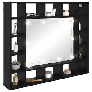 Spiegelschrank mit Regal Eichen-Optik Schwarz
