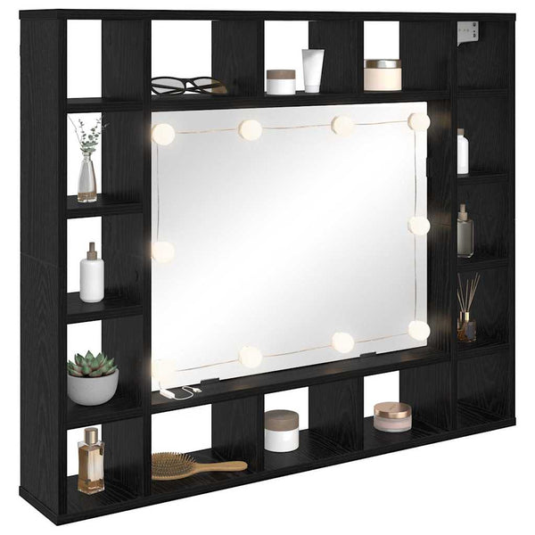 Spiegelschrank mit Regal Eichen-Optik Schwarz