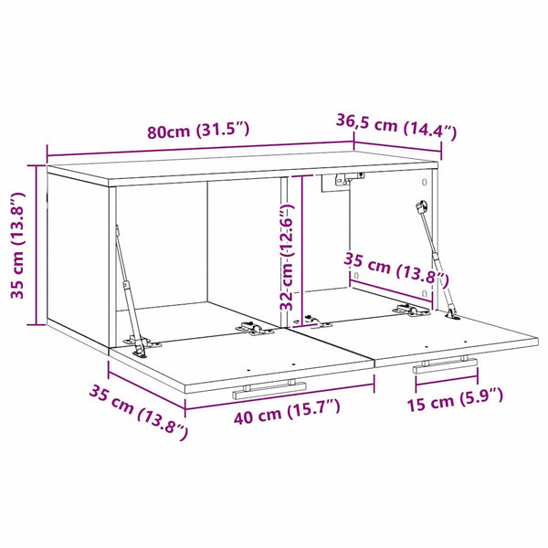Wandschrank Schwarz Eichen-Optik 80x36.5x35cm