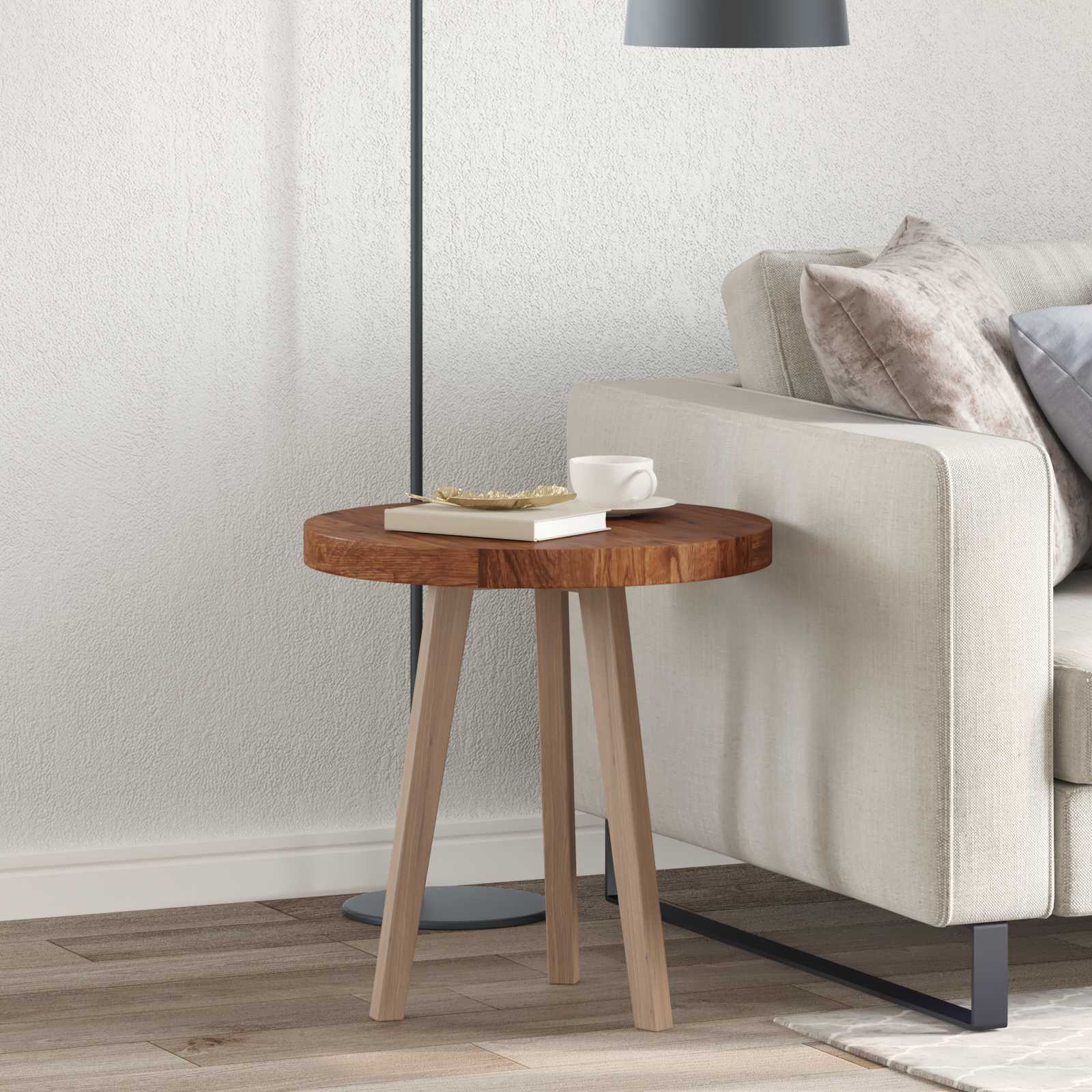 Tischplatte Hellbraun Ø 50cm Eiche Massivholz