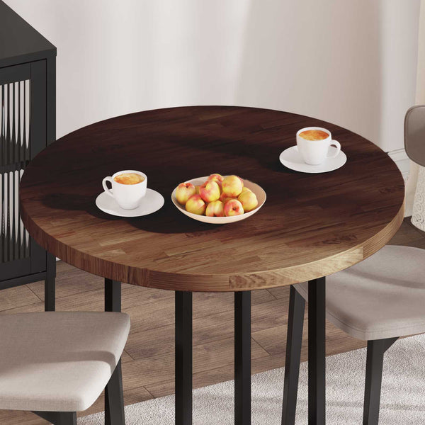 Tischplatte Dunkelbraun Ø90cm Massivholz Eiche