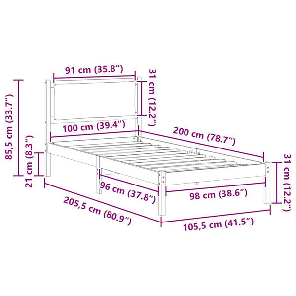 Bettrahmen Dunkelgrau 100x200 cm Kiefernholz