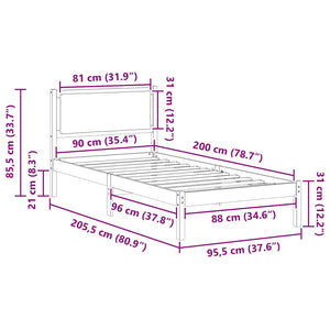 Bettrahmen Taupe 90x200 cm Kiefer Massivholz