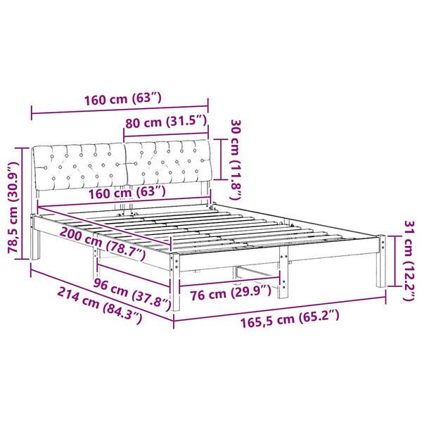 Bettgestell 160x200 cm Kiefer Massivholz Braun/Taupe