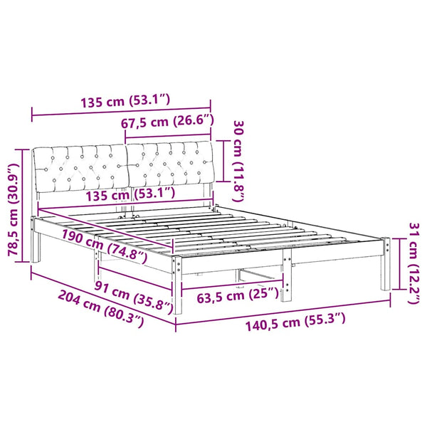 Bettgestell 135x190 cm Kiefer Massivholz Braun/Schwarz
