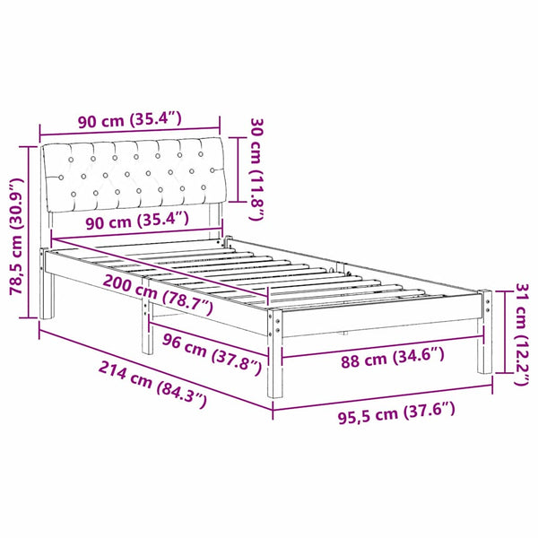 vidaXL Cadre de lit marron et taupe 90 x 200 cm en pin massif