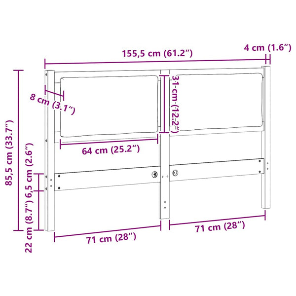 Kopfteil Weiß 150 cm Kiefer Massivholz