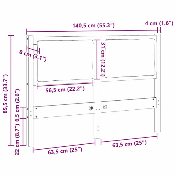 Weißes Kiefer Massivholz Kopfteil 135 cm