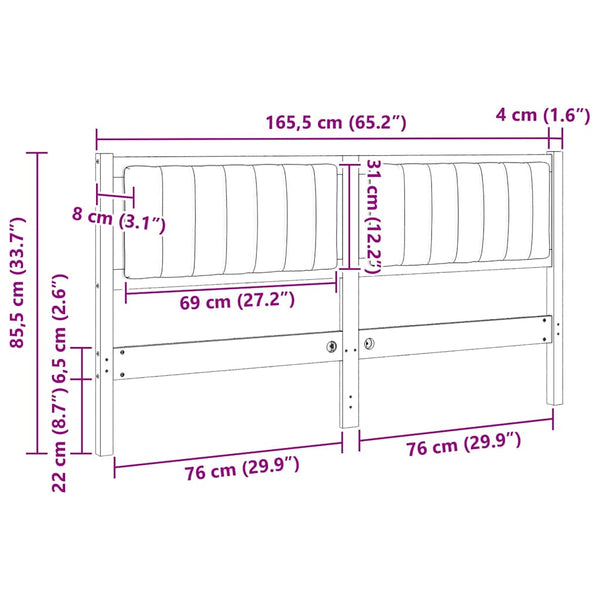 Gepolstertes Kopfteil Weiß 160cm Kiefer Massivholz