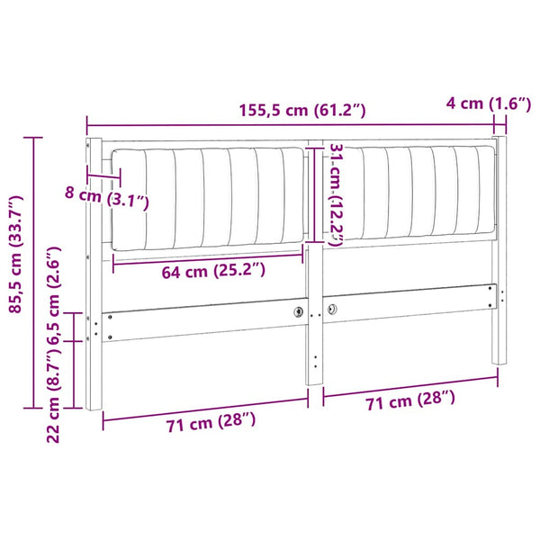 Gepolstertes Kopfteil Weiß 150cm Kiefer Massiv