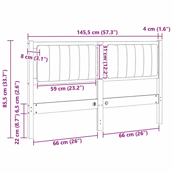 Gepolstertes Kopfteil Weiß 140cm Kiefernholz