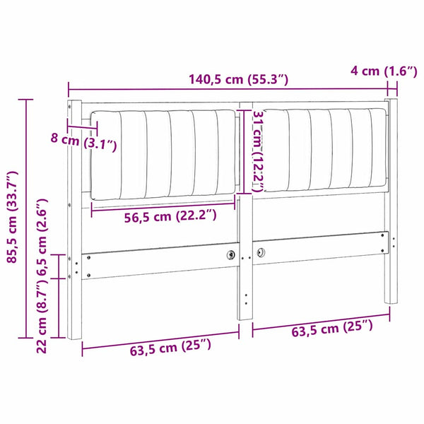 Gepolstertes Kopfteil Weiß 135cm Kiefer Massivholz