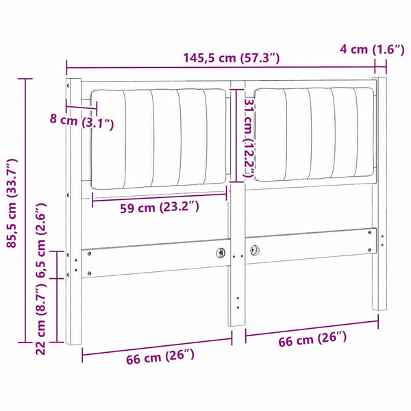 Gepolstertes Kopfteil Weiß 120cm Kiefer Massivholz