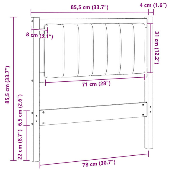 Gepolstertes Kopfteil Weiß 80cm Kiefer Massivholz