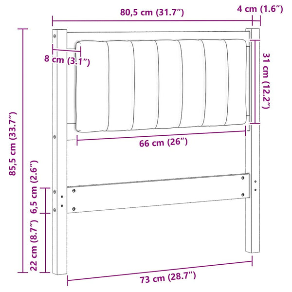 Gepolstertes Kopfteil Weiß 75cm Kiefer Massivholz
