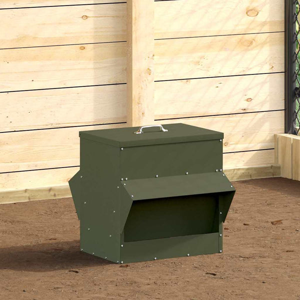Mangeoire à poulet vidaXL vert olive 40,5 x 45 x 41 cm acier laminé à froid