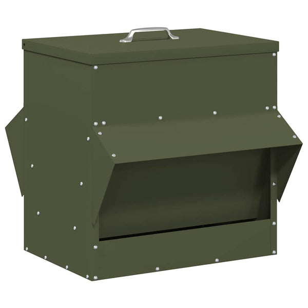 Mangeoire à poulet vidaXL vert olive 40,5 x 45 x 41 cm acier laminé à froid