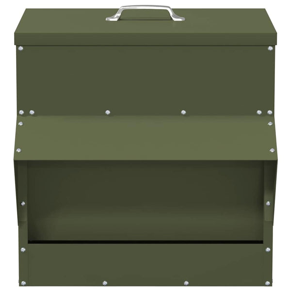 Mangeoire à poulet vidaXL vert olive 40,5 x 45 x 41 cm acier laminé à froid