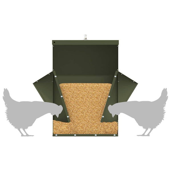 Mangeoire à poulet vidaXL vert olive 40,5 x 45 x 41 cm acier laminé à froid