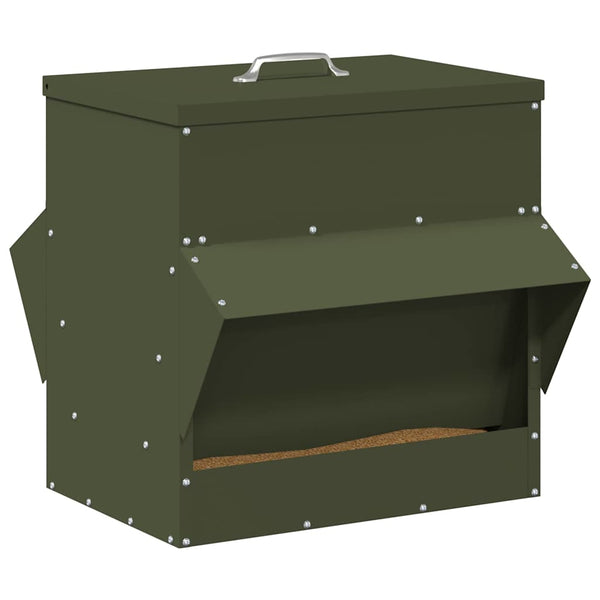 Mangeoire à poulet vidaXL vert olive 40,5 x 45 x 41 cm acier laminé à froid