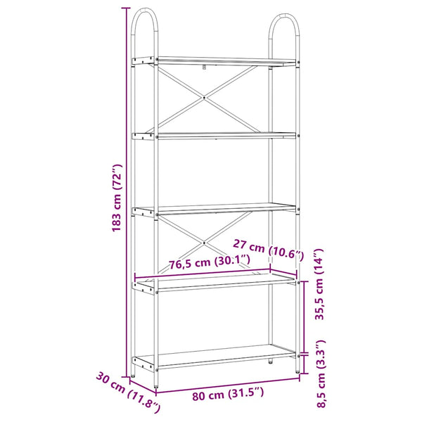 Bücherregal Artisan Eiche 80x30x183 cm